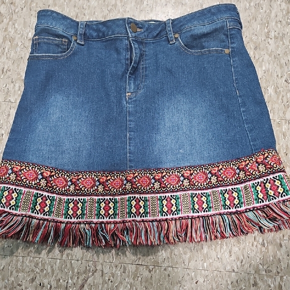 C Est. 1946 Dresses & Skirts - Embroidered Fringe Denim Mini Skirt - Blue